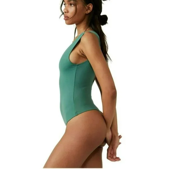 Free People Keep It Sleek Bodysuit Thong Sleeveless Women's L Forest Road Green - Picture 7 of 16